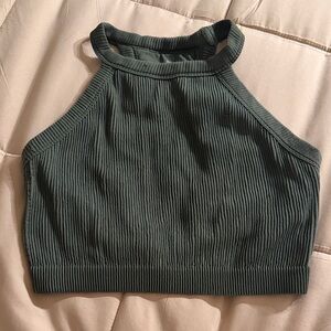 Forest Green Ribbed Halter Neck Top